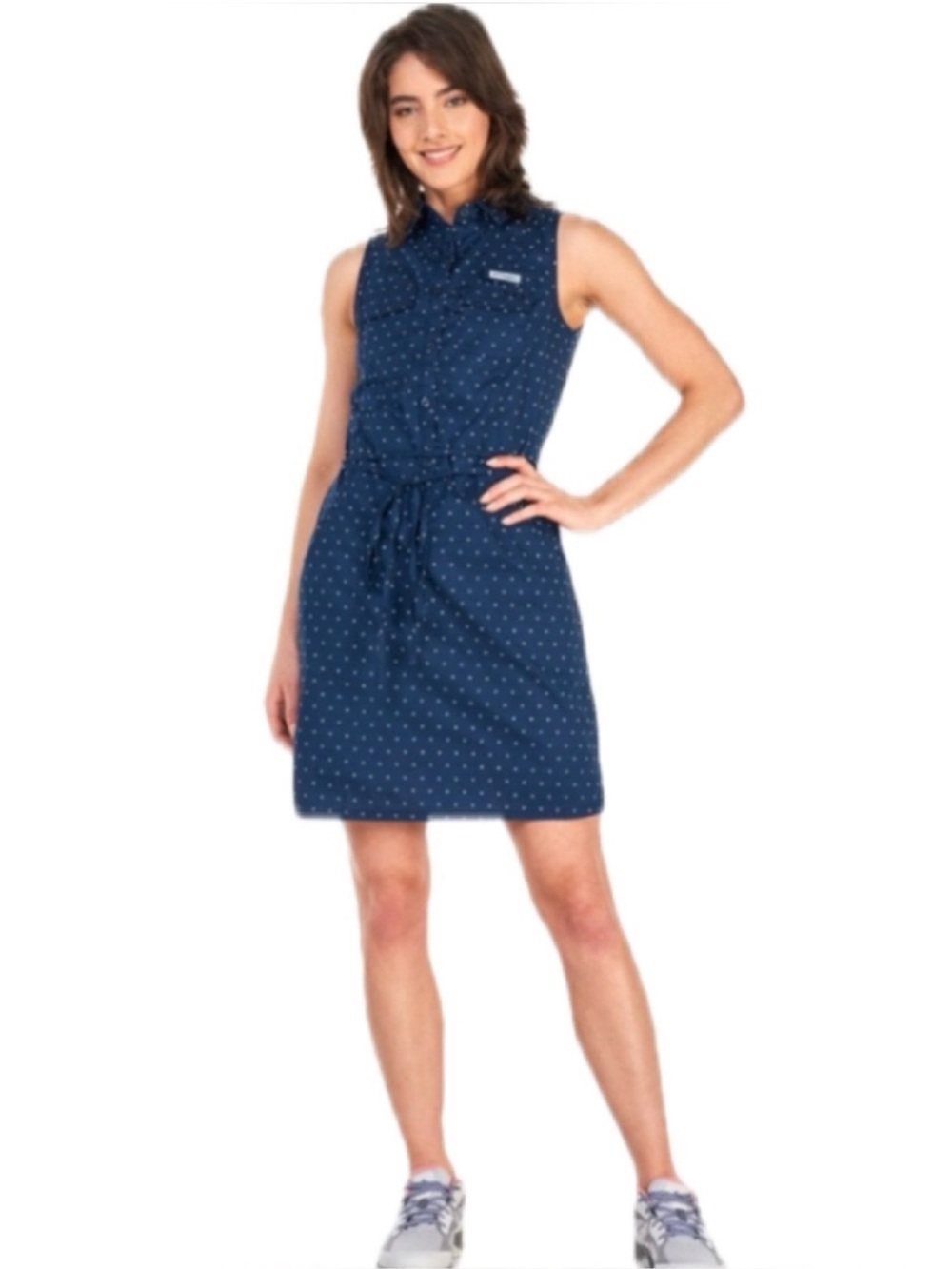 Columbia Navy W/polka Dots Button Up Shirt Dress